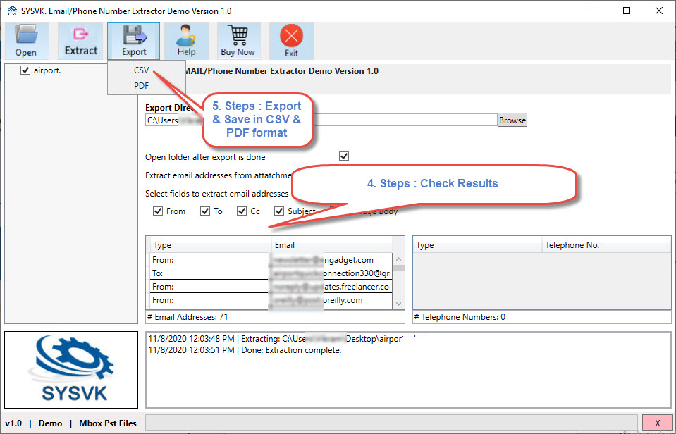 extract email addresses from pst file